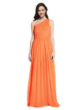 Long A-Line One Shoulder Sleeveless Tangerine Tango Chiffon Bridesmaid Dress Orlando