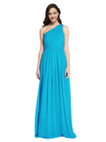 Long A-Line One Shoulder Sleeveless Turquoise Chiffon Bridesmaid Dress Orlando