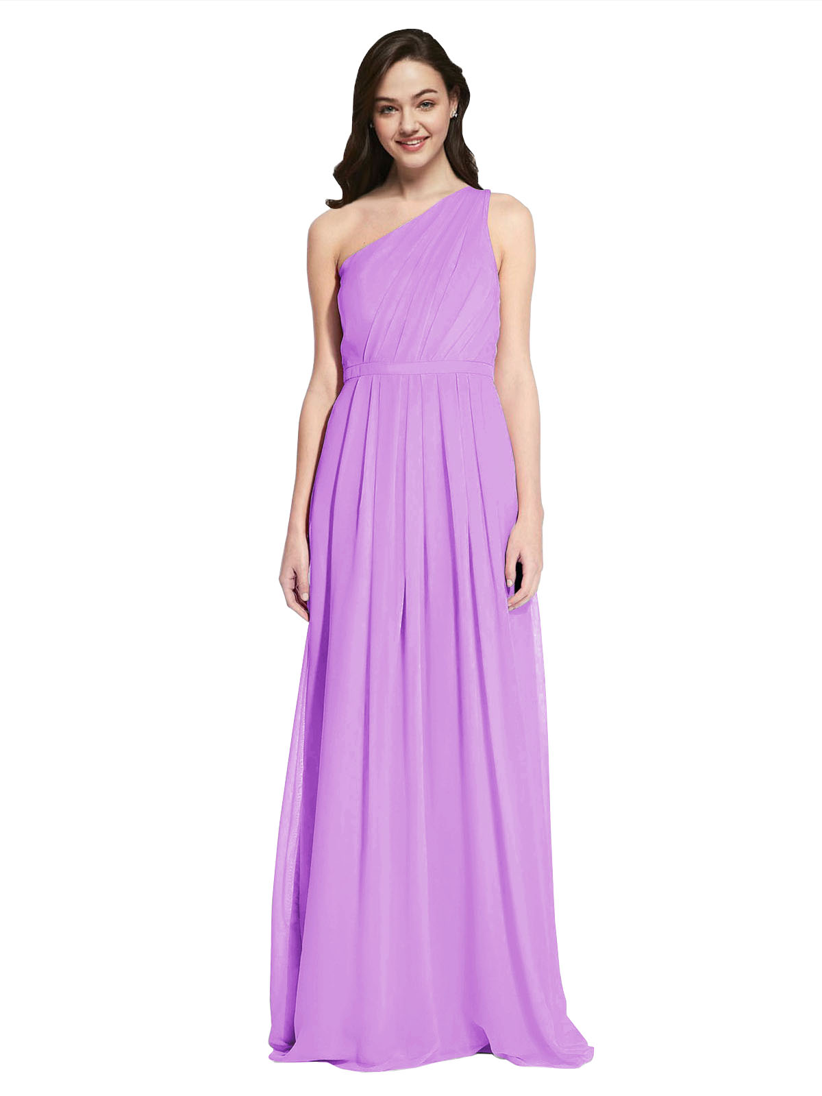 Long A-Line One Shoulder Sleeveless Violet Chiffon Bridesmaid Dress Orlando