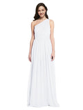 Long A-Line One Shoulder Sleeveless White Chiffon Bridesmaid Dress Orlando