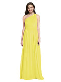 Long A-Line One Shoulder Sleeveless Yellow Chiffon Bridesmaid Dress Orlando