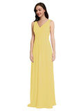 Long A-Line V-Neck Sleeveless Daffodil Chiffon Bridesmaid Dress Auckland