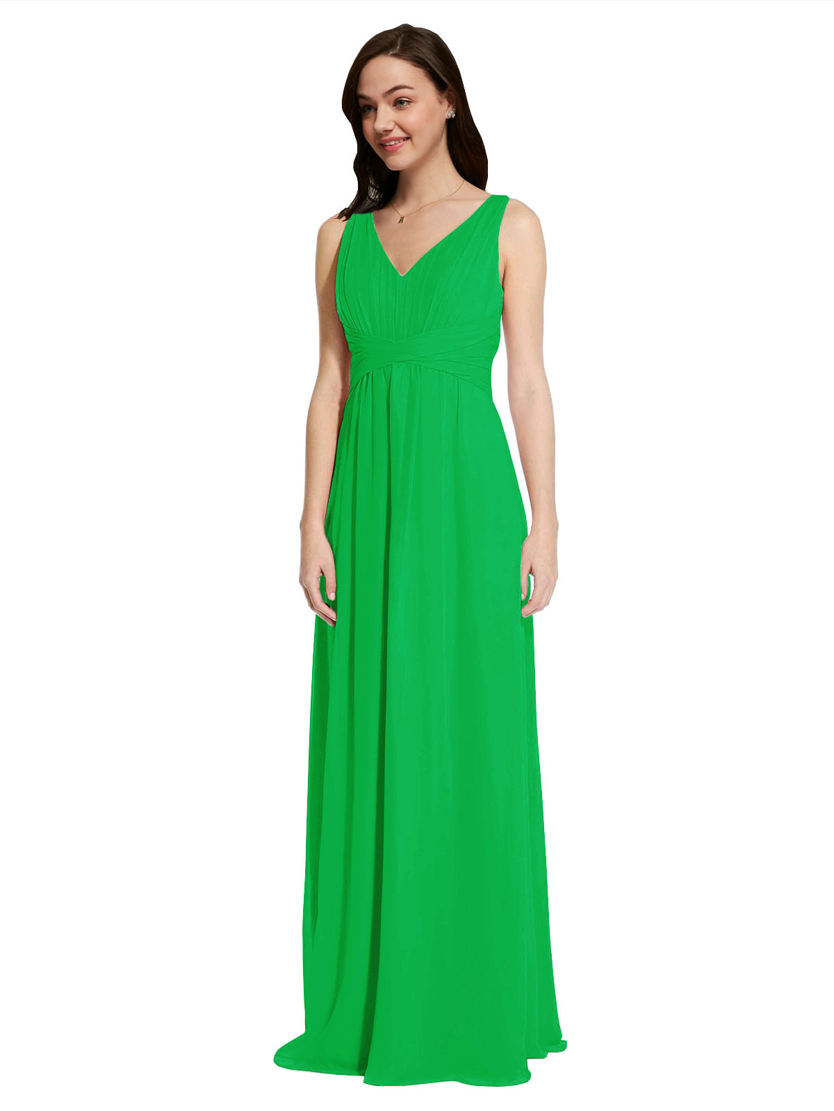 Long A-Line V-Neck Sleeveless Green Chiffon Bridesmaid Dress Auckland