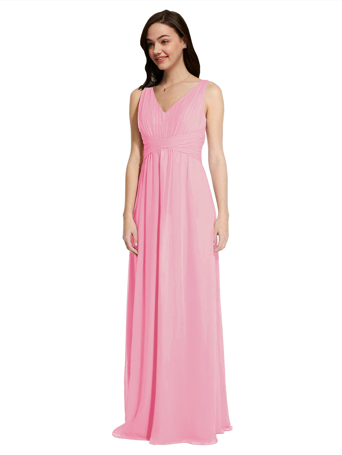 Long A-Line V-Neck Sleeveless Hot Pink Chiffon Bridesmaid Dress Auckland