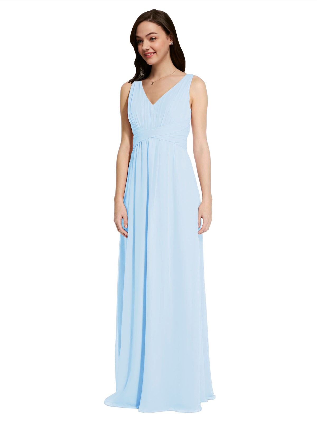 Long A-Line V-Neck Sleeveless Light Sky Blue Chiffon Bridesmaid Dress Auckland
