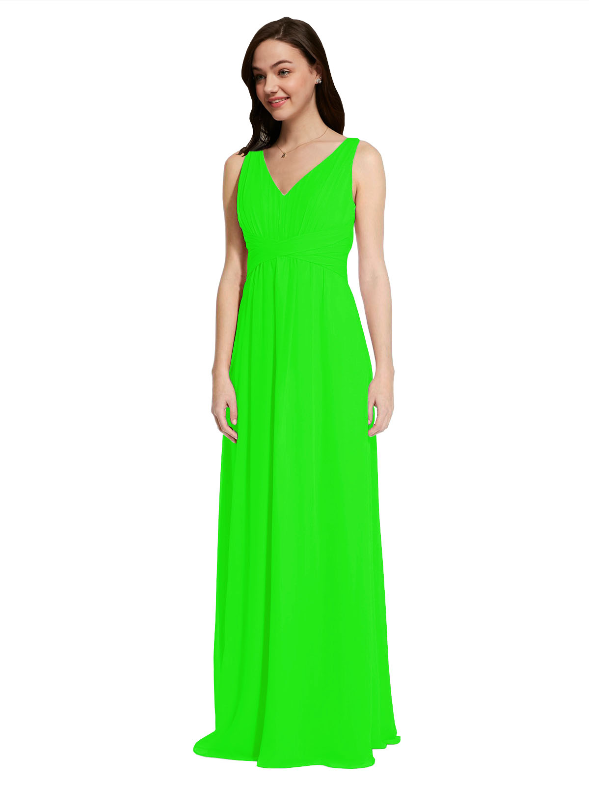 Long A-Line V-Neck Sleeveless Lime Green Chiffon Bridesmaid Dress Auckland