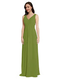 Long A-Line V-Neck Sleeveless Olive Green Chiffon Bridesmaid Dress Auckland