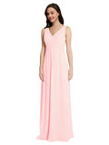 Long A-Line V-Neck Sleeveless Pink Chiffon Bridesmaid Dress Auckland