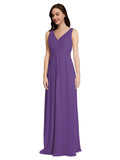 Long A-Line V-Neck Sleeveless Plum Purple Chiffon Bridesmaid Dress Auckland