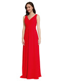 Long A-Line V-Neck Sleeveless Red Chiffon Bridesmaid Dress Auckland