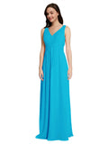 Long A-Line V-Neck Sleeveless Turquoise Chiffon Bridesmaid Dress Auckland
