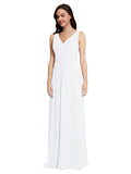 Long A-Line V-Neck Sleeveless White Chiffon Bridesmaid Dress Auckland