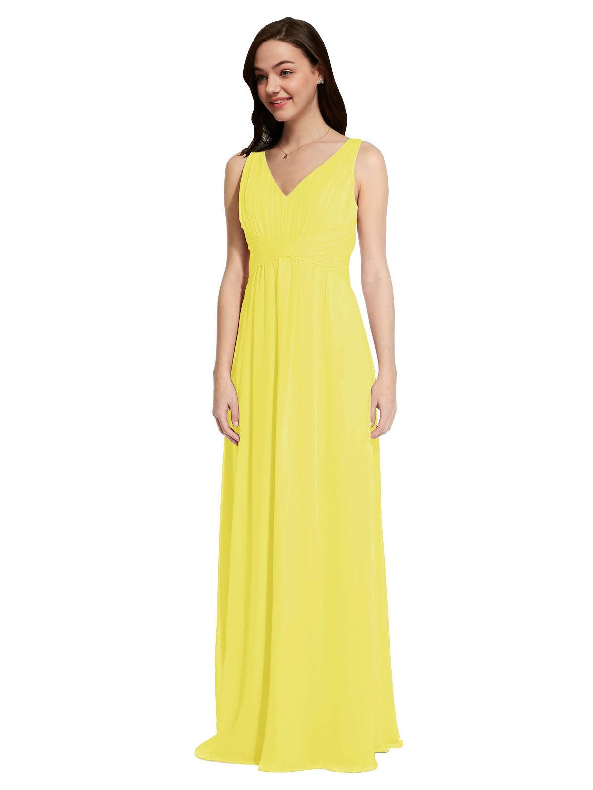 Long A-Line V-Neck Sleeveless Yellow Chiffon Bridesmaid Dress Auckland