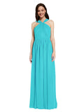 Long A-Line V-Neck Sleeveless Aqua Chiffon Bridesmaid Dress Harris