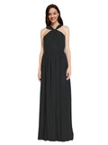 Long A-Line V-Neck Sleeveless Black Chiffon Bridesmaid Dress Harris
