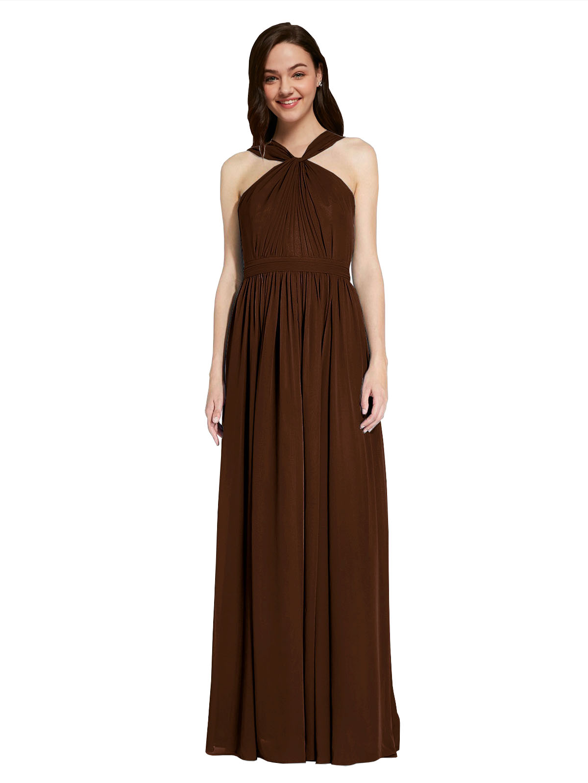 Long A-Line V-Neck Sleeveless Chocolate Chiffon Bridesmaid Dress Harris