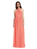 Long A-Line V-Neck Sleeveless Coral Chiffon Bridesmaid Dress Harris