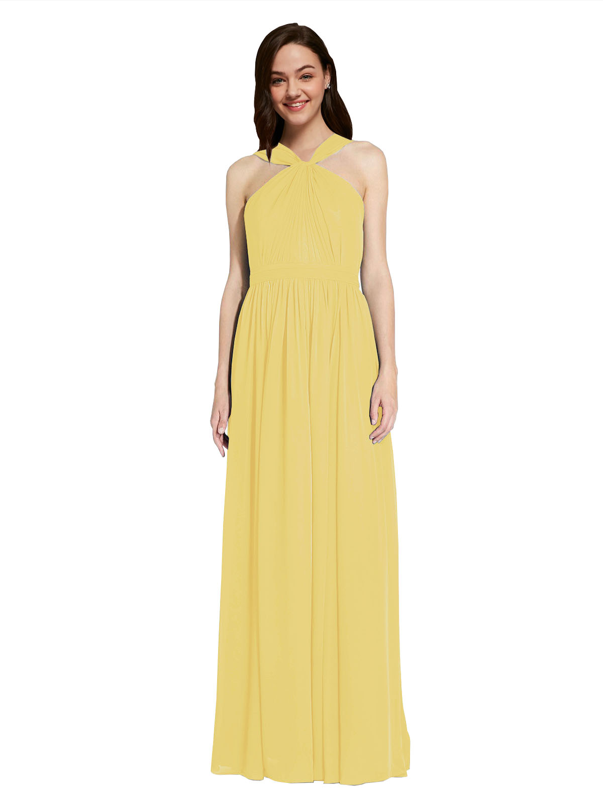 Long A-Line V-Neck Sleeveless Daffodil Chiffon Bridesmaid Dress Harris
