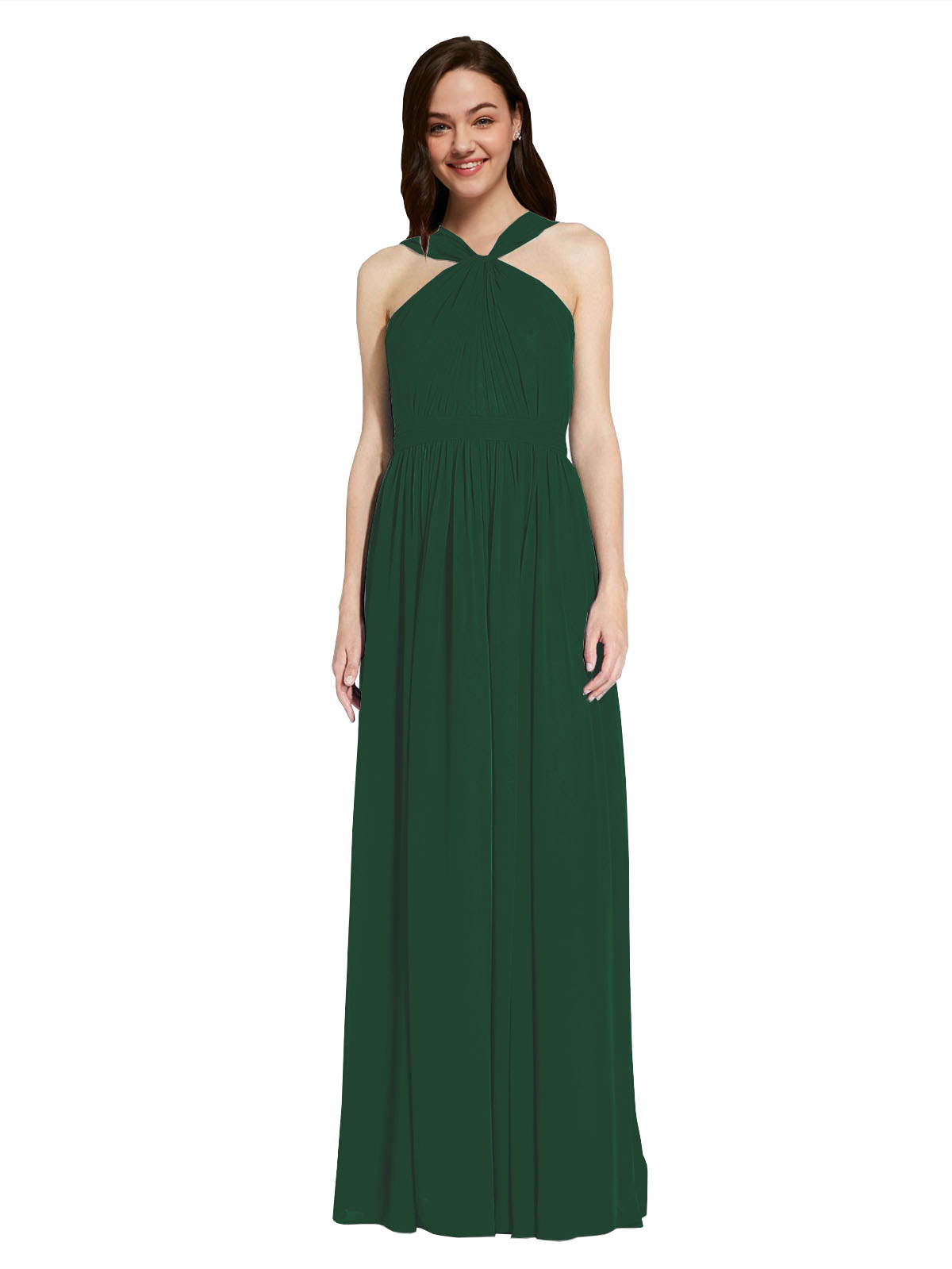 Long A-Line V-Neck Sleeveless Dark Green Chiffon Bridesmaid Dress Harris