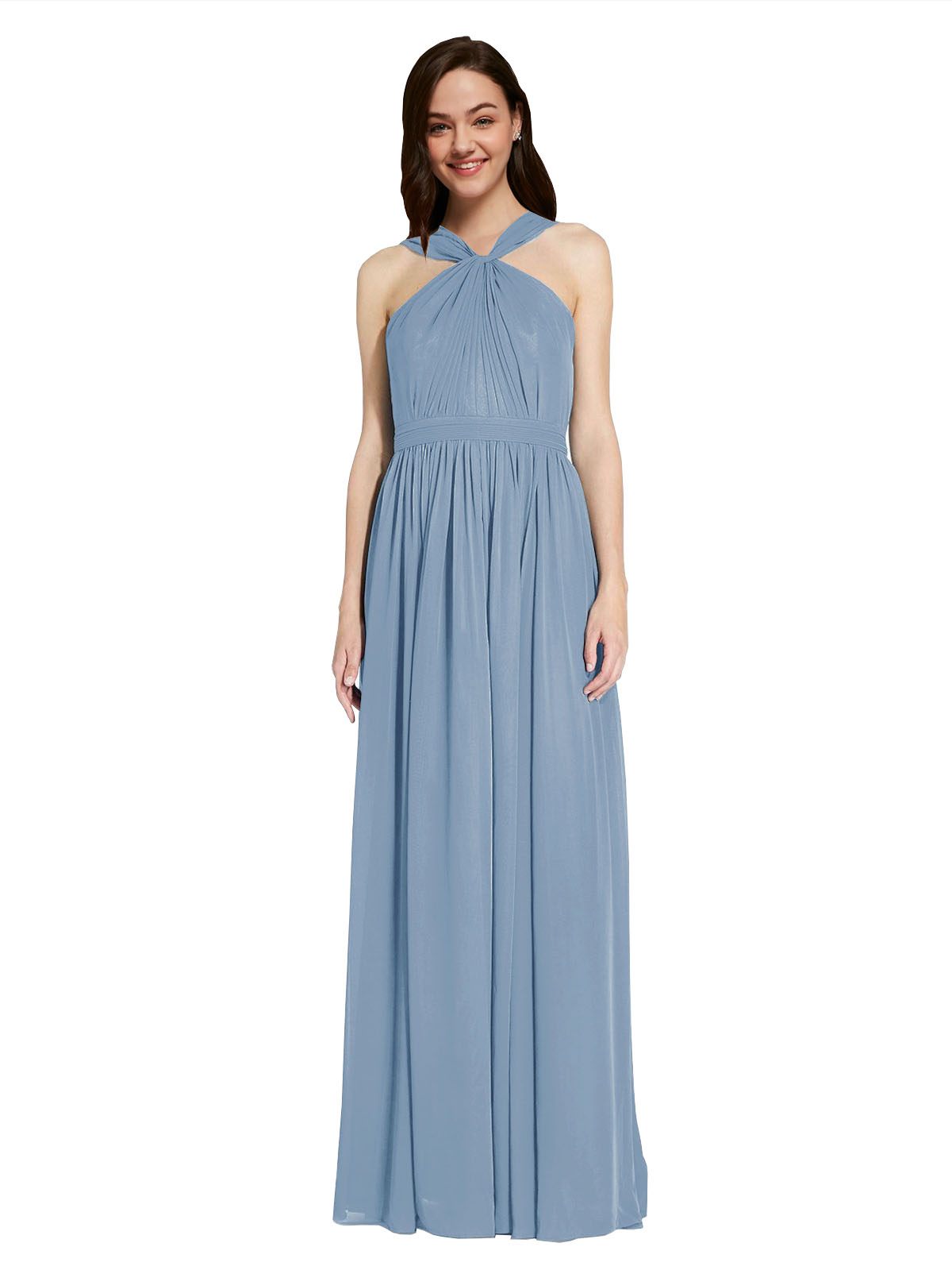 Long A-Line V-Neck Sleeveless Dusty Blue Chiffon Bridesmaid Dress Harris