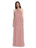 Long A-Line V-Neck Sleeveless Dusty Pink Chiffon Bridesmaid Dress Harris