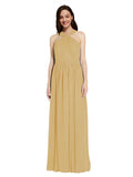 Long A-Line V-Neck Sleeveless Gold Chiffon Bridesmaid Dress Harris