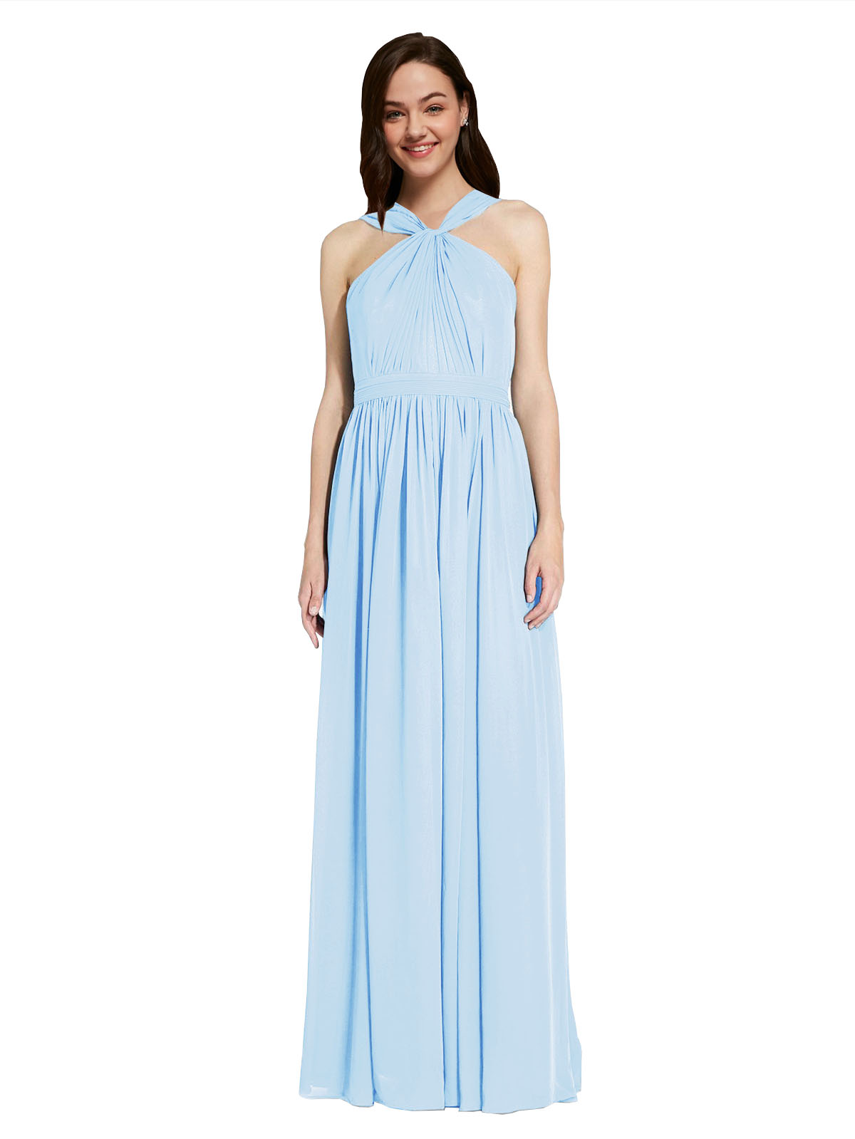 Long A-Line V-Neck Sleeveless Light Sky Blue Chiffon Bridesmaid Dress Harris