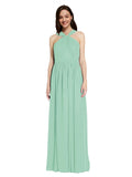 Long A-Line V-Neck Sleeveless Mint Green Chiffon Bridesmaid Dress Harris