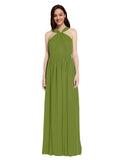Long A-Line V-Neck Sleeveless Olive Green Chiffon Bridesmaid Dress Harris