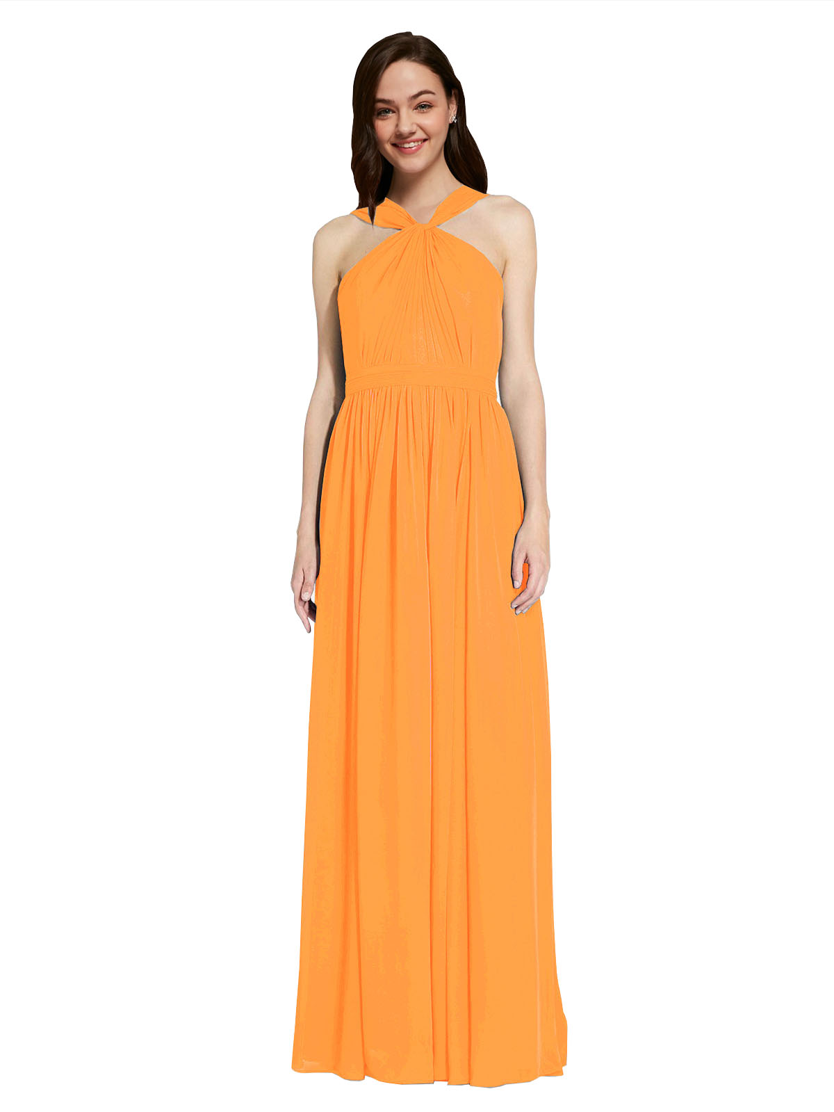 Long A-Line V-Neck Sleeveless Orange Chiffon Bridesmaid Dress Harris