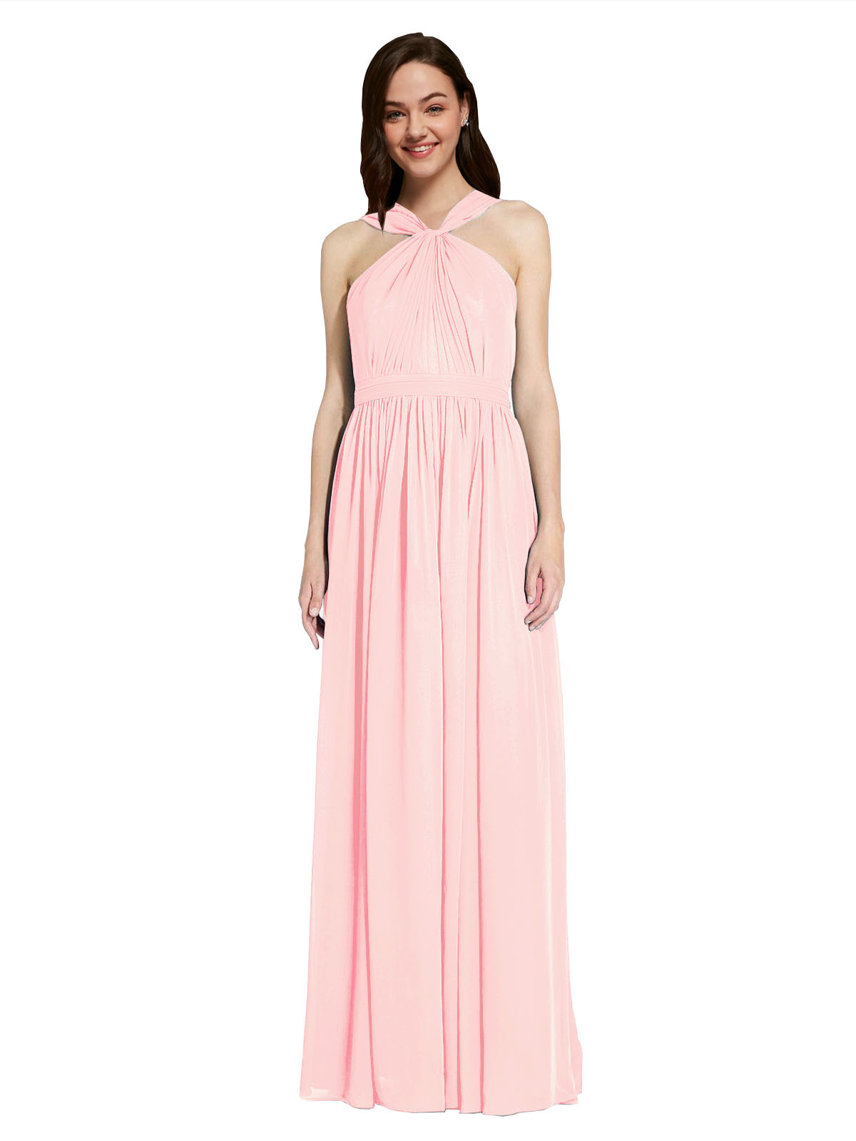 Long A-Line V-Neck Sleeveless Pink Chiffon Bridesmaid Dress Harris