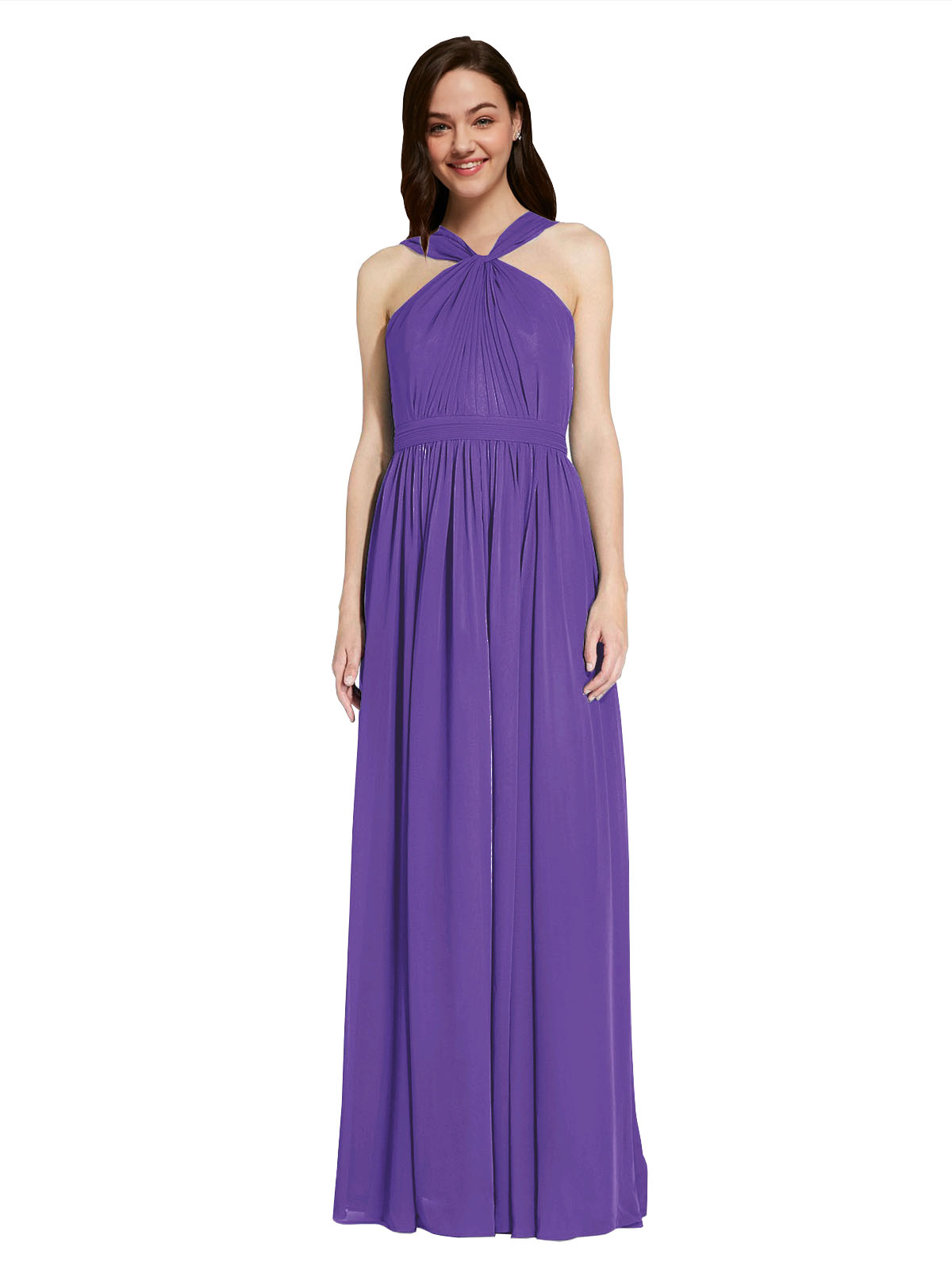 Long A-Line V-Neck Sleeveless Purple Chiffon Bridesmaid Dress Harris