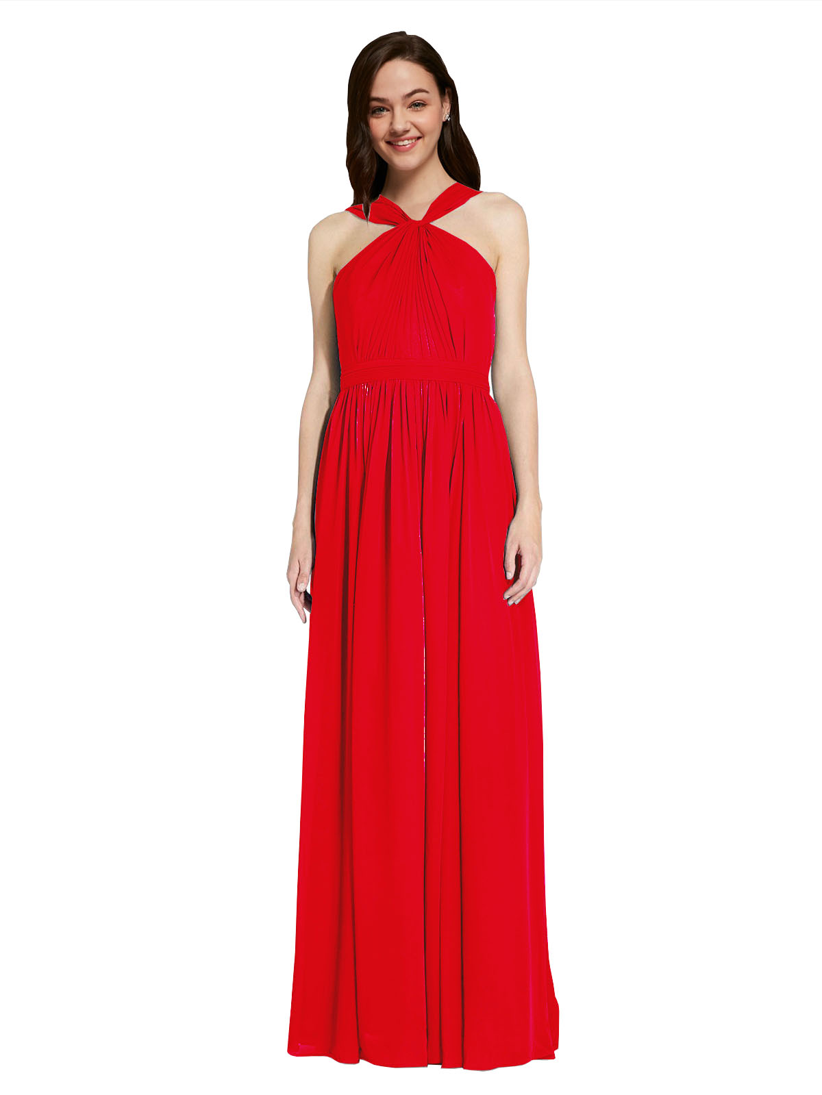 Long A-Line V-Neck Sleeveless Red Chiffon Bridesmaid Dress Harris