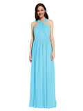 Long A-Line V-Neck Sleeveless Sky Blue Chiffon Bridesmaid Dress Harris