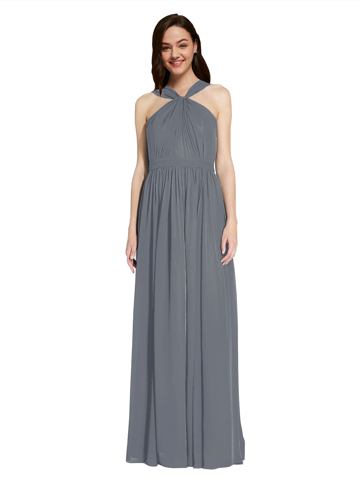 Long A-Line V-Neck Sleeveless Slate Grey Chiffon Bridesmaid Dress Harris