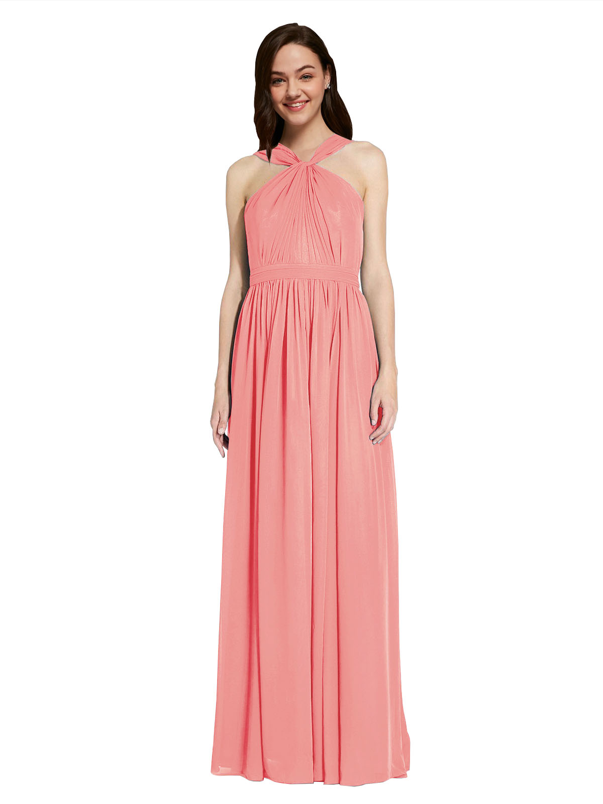 Long A-Line V-Neck Sleeveless Watermelon Chiffon Bridesmaid Dress Harris