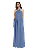 Long A-Line V-Neck Sleeveless Windsor Blue Chiffon Bridesmaid Dress Harris