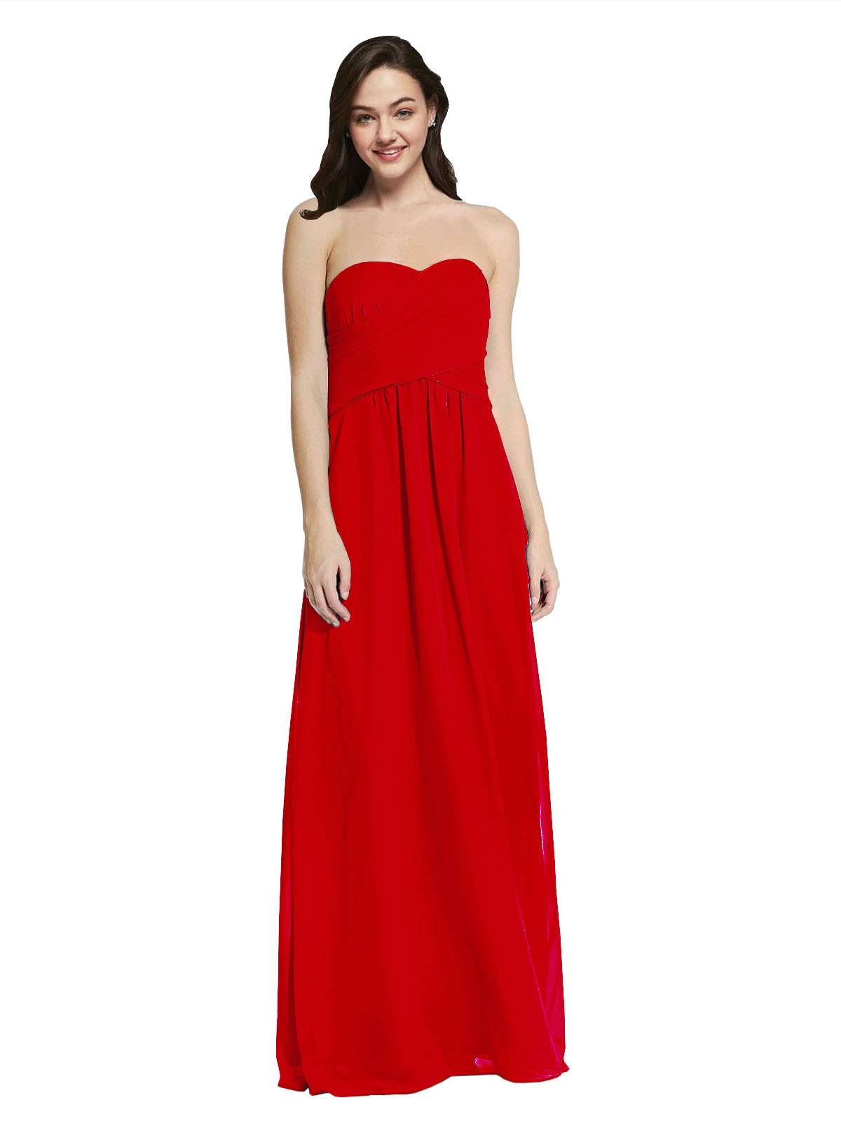 Long A-Line Strapless Sweetheart Sleeveless Dark Red Chiffon Bridesmaid Dress Jenner