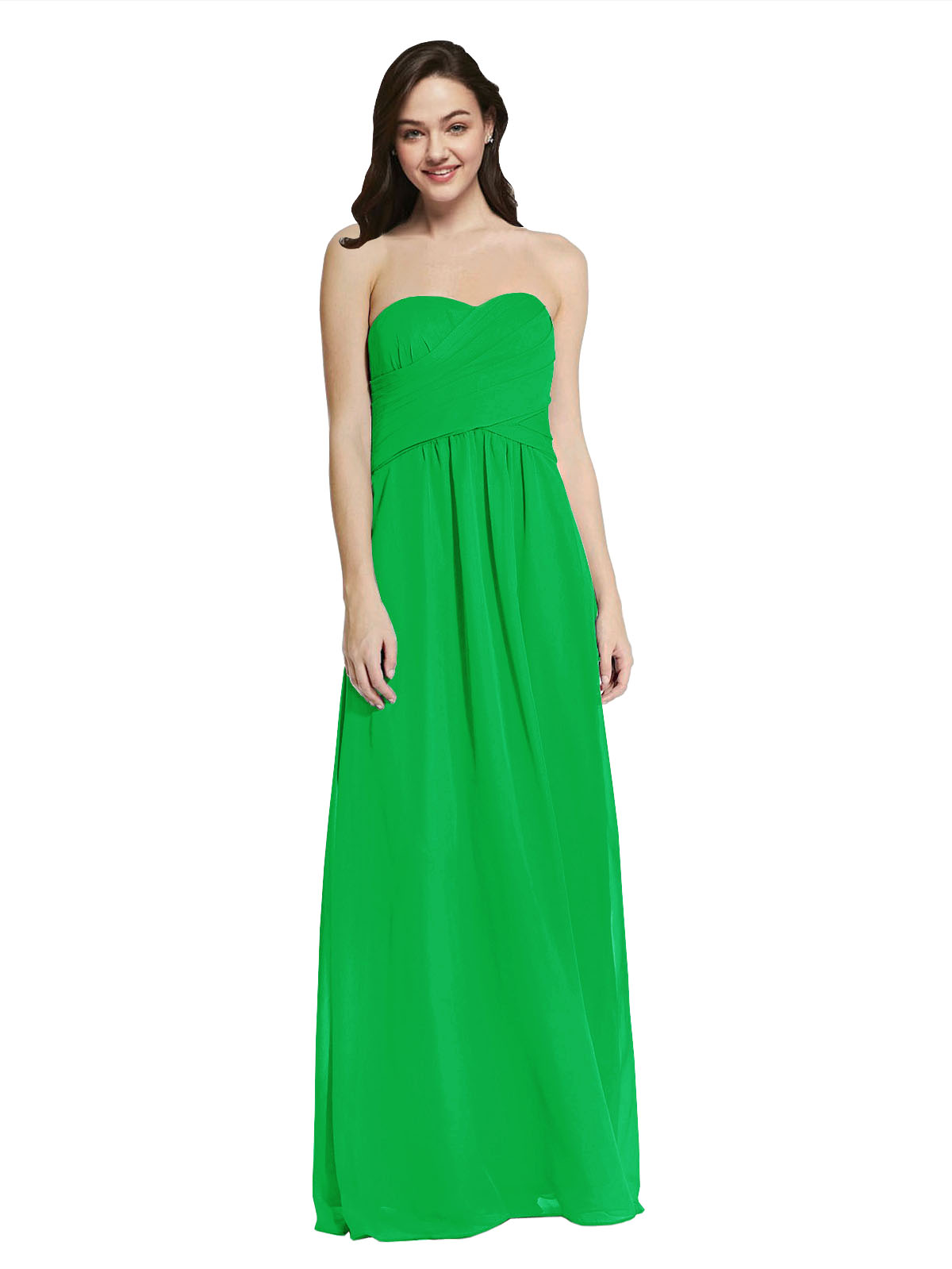 Long A-Line Strapless Sweetheart Sleeveless Green Chiffon Bridesmaid Dress Jenner