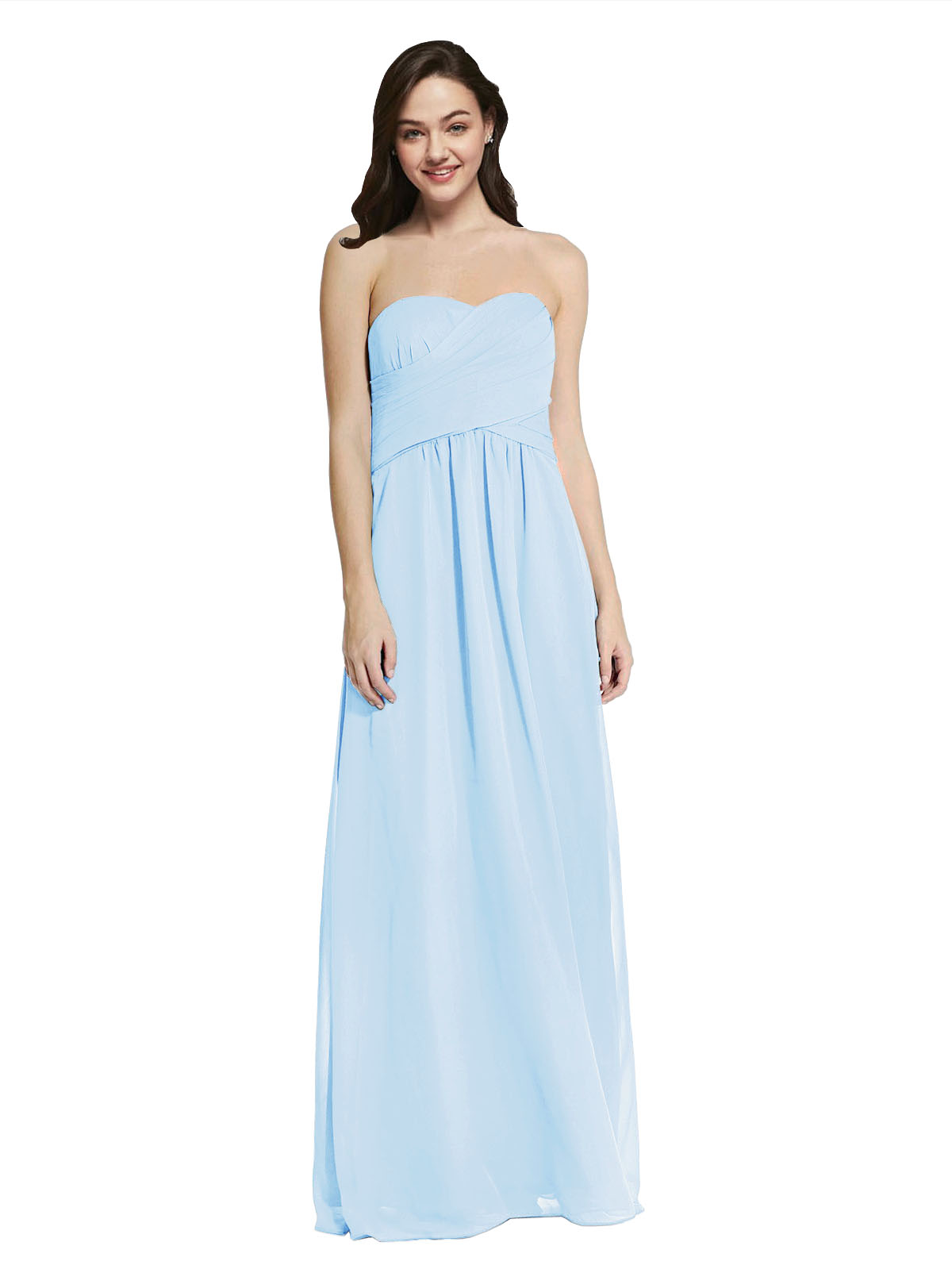 Long A-Line Strapless Sweetheart Sleeveless Light Sky Blue Chiffon Bridesmaid Dress Jenner