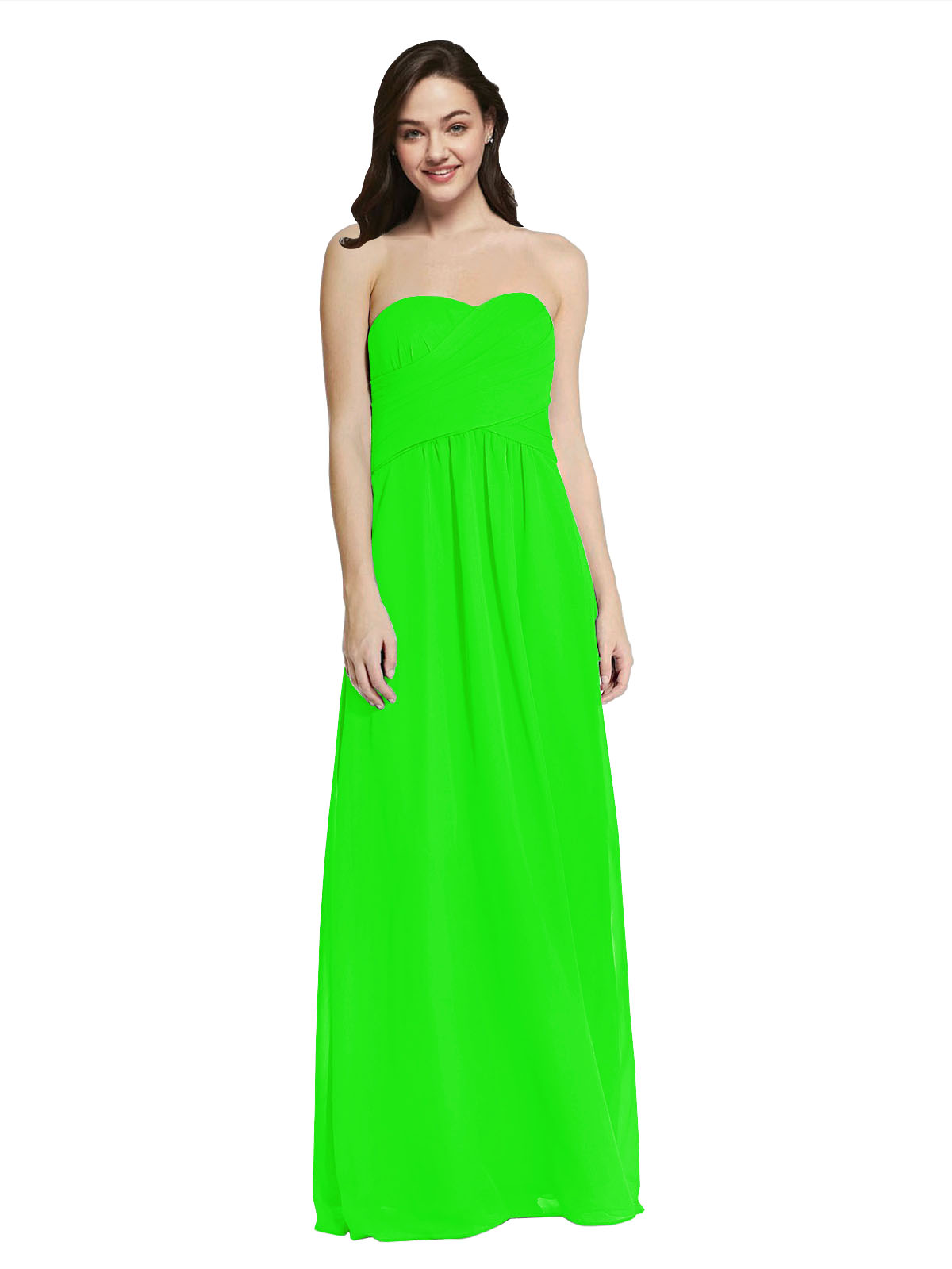 Long A-Line Strapless Sweetheart Sleeveless Lime Green Chiffon Bridesmaid Dress Jenner