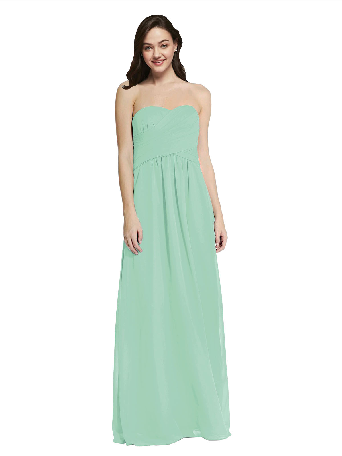 Long A-Line Strapless Sweetheart Sleeveless Mint Green Chiffon Bridesmaid Dress Jenner