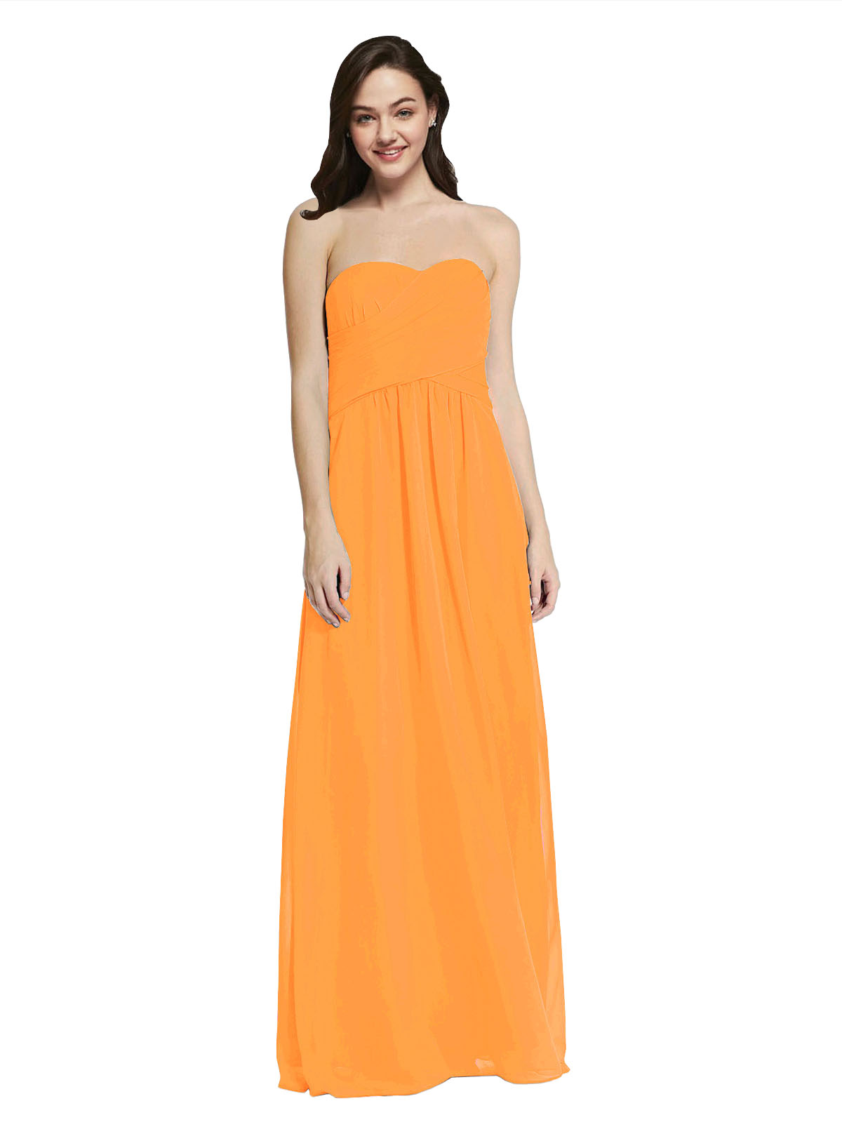 Long A-Line Strapless Sweetheart Sleeveless Orange Chiffon Bridesmaid Dress Jenner
