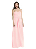 Long A-Line Strapless Sweetheart Sleeveless Pink Chiffon Bridesmaid Dress Jenner