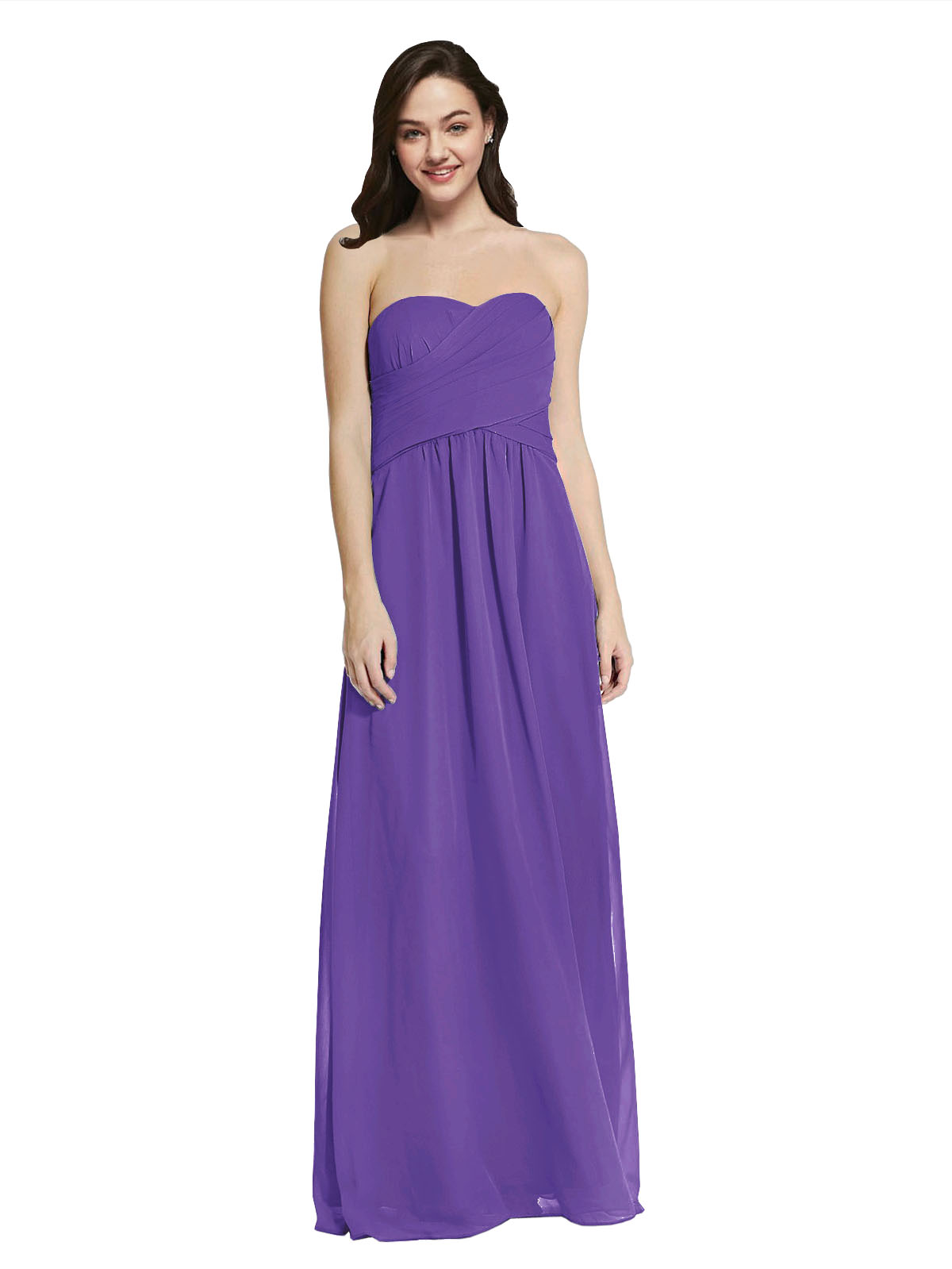 Long A-Line Strapless Sweetheart Sleeveless Purple Chiffon Bridesmaid Dress Jenner