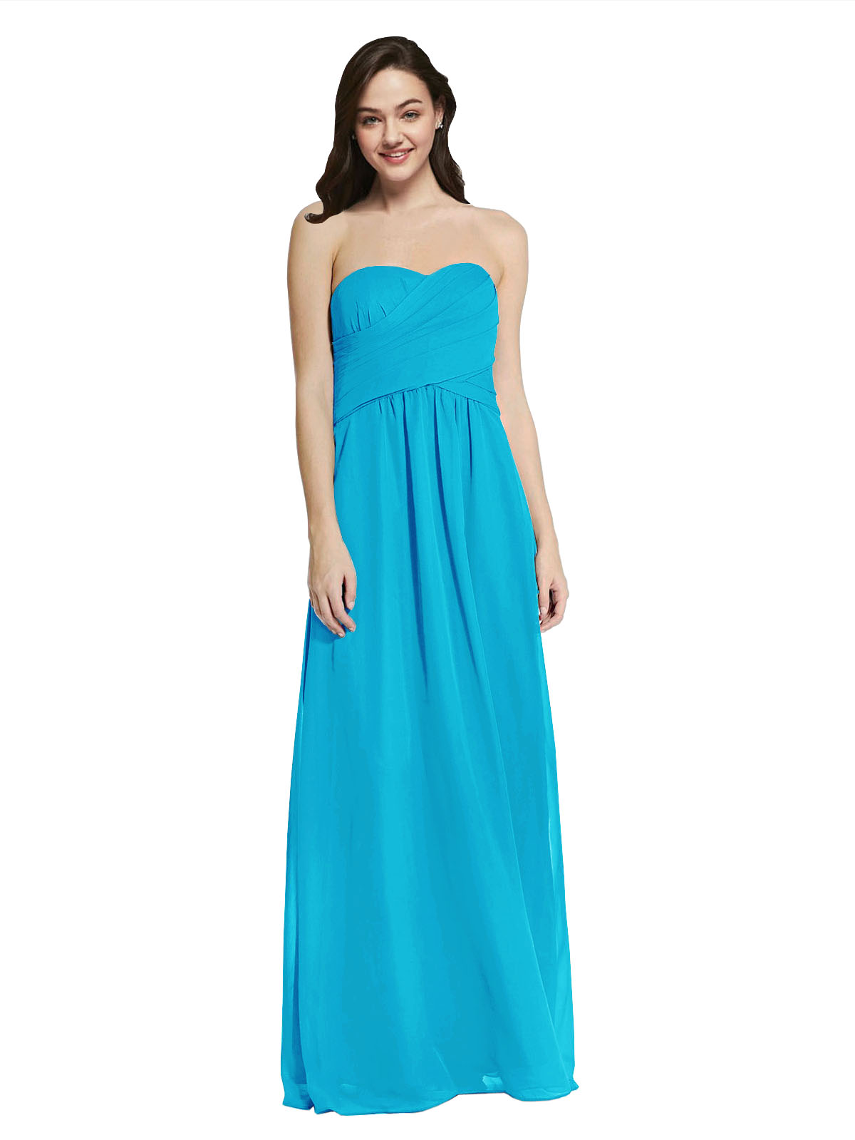 Long A-Line Strapless Sweetheart Sleeveless Turquoise Chiffon Bridesmaid Dress Jenner