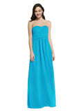 Long A-Line Strapless Sweetheart Sleeveless Turquoise Chiffon Bridesmaid Dress Jenner
