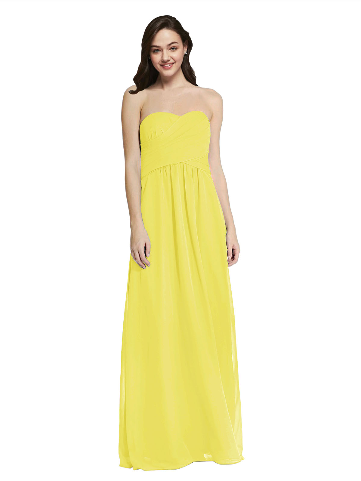 Long A-Line Strapless Sweetheart Sleeveless Yellow Chiffon Bridesmaid Dress Jenner
