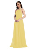 Long A-Line High Neck Halter Sleeveless Daffodil Chiffon Bridesmaid Dress Larson