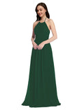 Long A-Line High Neck Halter Sleeveless Dark Green Chiffon Bridesmaid Dress Larson